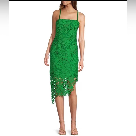 Adelyn Rae Green Monica Open-Stitch Lace Asymmetric Hem Dress Green NWT - Picture 14 of 15